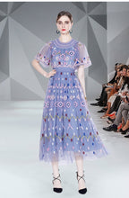 Load image into Gallery viewer, Mini Crochet style embroidered midi dress