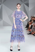 Load image into Gallery viewer, Mini Crochet style embroidered midi dress