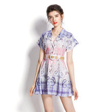 Load image into Gallery viewer, Pink &amp; Lilac Paisley teardrop dress mini dress with belt