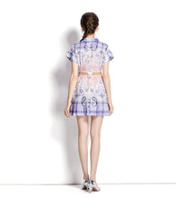 Load image into Gallery viewer, Pink &amp; Lilac Paisley teardrop dress mini dress with belt