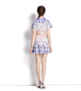 Pink & Lilac Paisley teardrop dress mini dress with belt