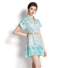 Load image into Gallery viewer, Teal Paisley teardrop dress mini dress with belt