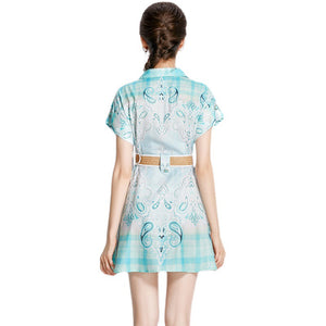 Teal Paisley teardrop dress mini dress with belt
