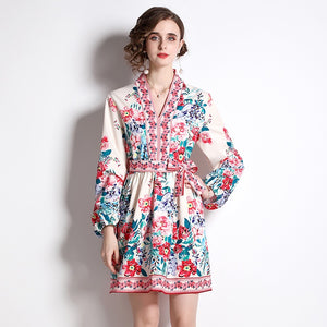 Fresh as a rose v neck mini dress with belt