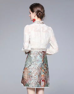Lace with rustic mixed print mini dress