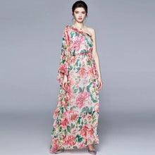 Load image into Gallery viewer, Floral fantasy off the shoulder maxi dress