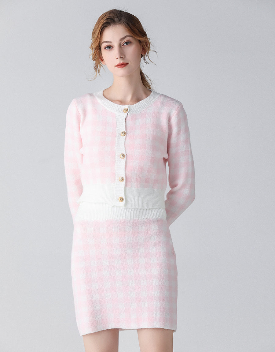 Pink and white checkmate two piece set