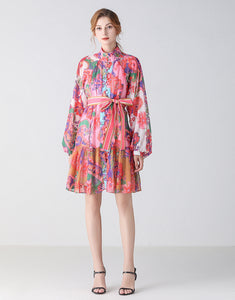 Tropical floral buttoned mini dress