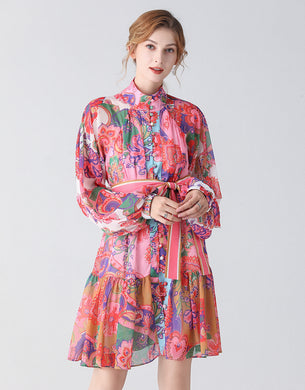 Tropical floral buttoned mini dress