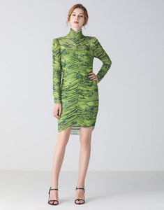 The Green Camouflage ruched bodycon dress