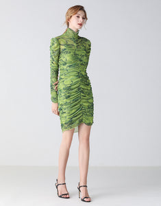 The Green Camouflage ruched bodycon dress