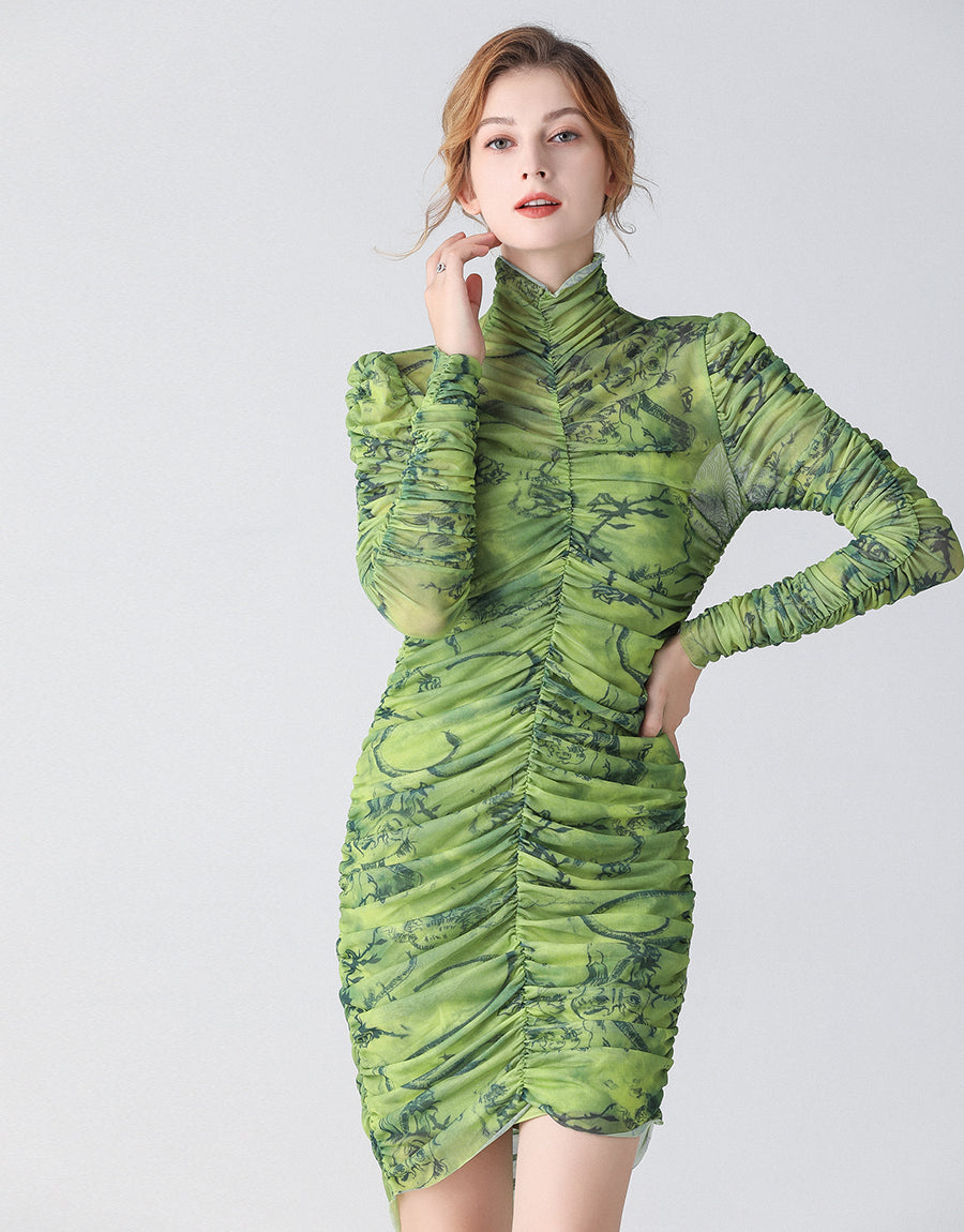 The Green Camouflage ruched bodycon dress