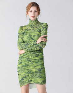 The Green Camouflage ruched bodycon dress