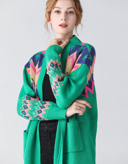 Green retro longline cardigan