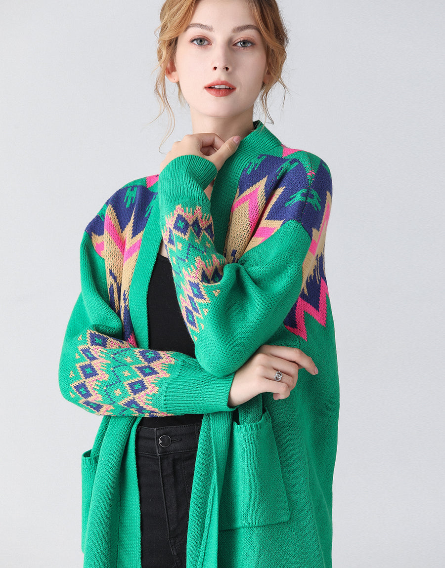 Green retro longline cardigan