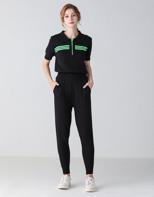 Black with green racing stripes lounge set - sample