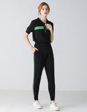 Load image into Gallery viewer, Black with green racing stripes lounge set - sample
