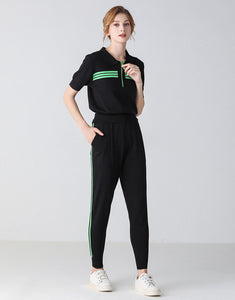 Black with green racing stripes lounge set - sample