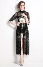 Load image into Gallery viewer, Black lace floral detail layered dress