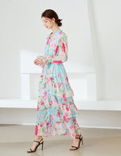 Load image into Gallery viewer, Vivid floral maxi dress with belt