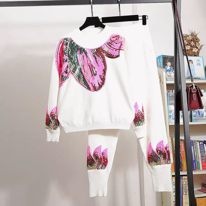High Quality Abstract pink flames knitted set