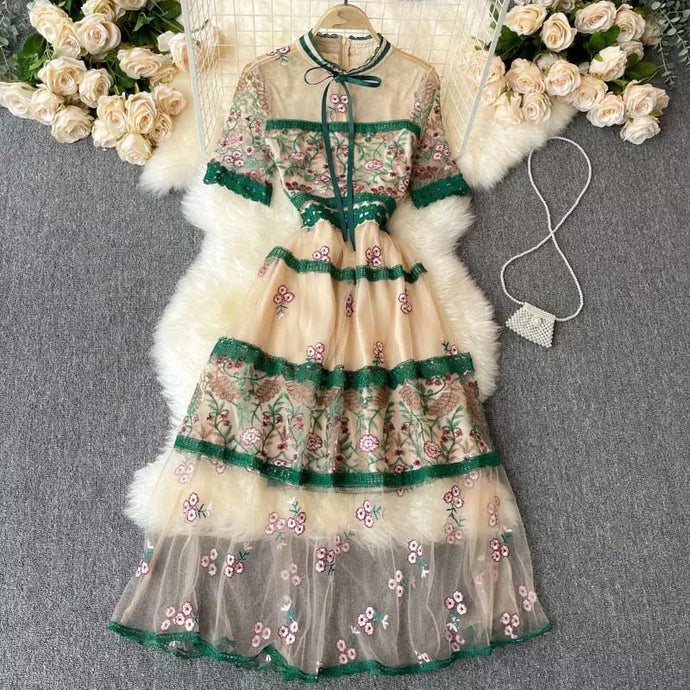 Nude with woodland floral midi dress