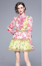 Load image into Gallery viewer, Two tone bright floral mini dress
