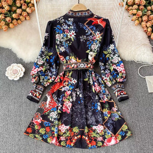 Evening blooms mini dress with belt