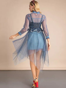 Blue denim bralette tulle dress