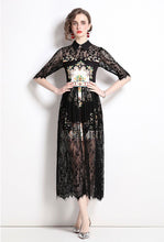 Load image into Gallery viewer, Black lace floral detail layered dress