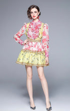 Load image into Gallery viewer, Two tone bright floral mini dress
