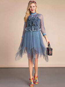 Blue denim bralette tulle dress