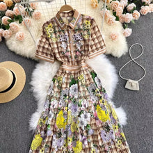 Load image into Gallery viewer, Check pattern with florals mini dress