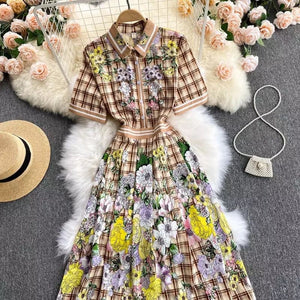 Check pattern with florals mini dress
