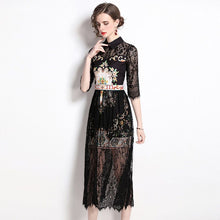 Load image into Gallery viewer, Black lace floral detail layered dress