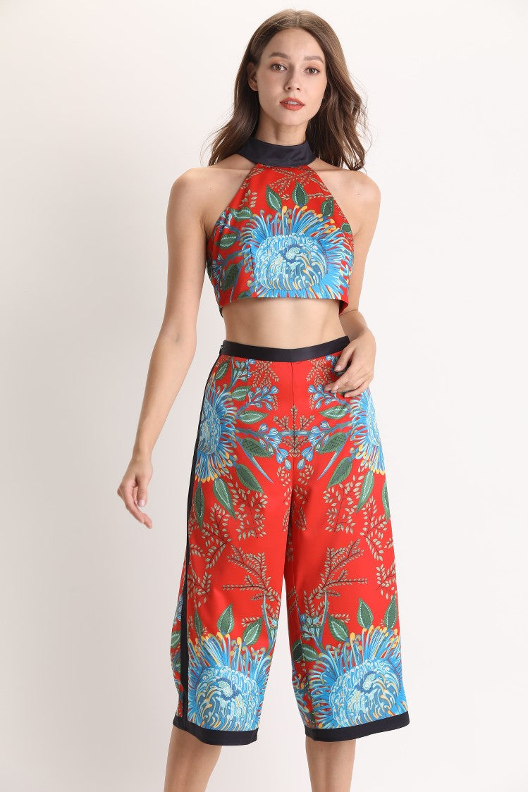 orange patterned two piece set sample sale