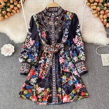 Load image into Gallery viewer, Evening blooms mini dress with belt