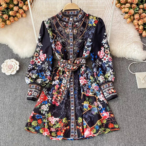 Evening blooms mini dress with belt