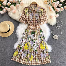 Load image into Gallery viewer, Check pattern with florals mini dress