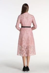Comino Couture Pink Lace Midi Dress