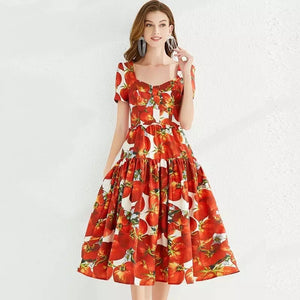 Ravishing red tomato print midi dress