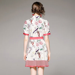 Birds in the trees mini dress with tie