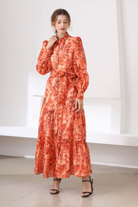 Tangy Orange floral maxi dress