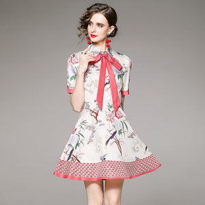 Birds in the trees mini dress with tie