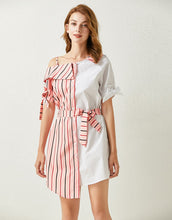 Load image into Gallery viewer, The Candy Stripe Clash asymmetric dress