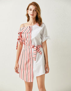 The Candy Stripe Clash asymmetric dress