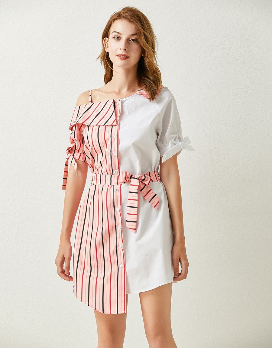 The Candy Stripe Clash asymmetric dress