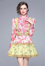 Load image into Gallery viewer, Two tone bright floral mini dress