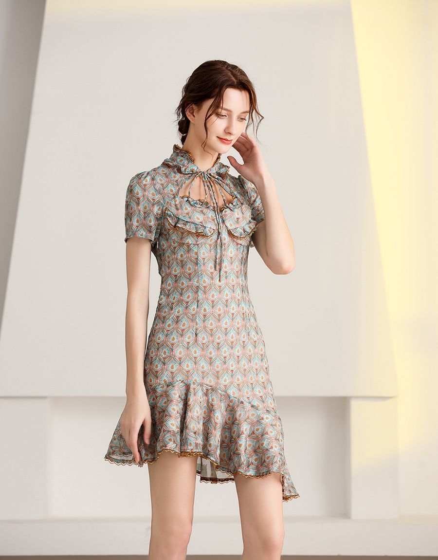 Flowerdrop asymmetric mini dress