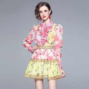 Two tone bright floral mini dress